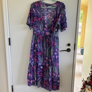 Gudrun Sjoden Purple Iris True Wrap Dress midi boho artsy spring floral